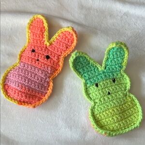 2 Peeps Bunnys With Back Pouch (Handcrafted Crochet)